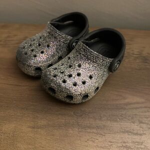 CROCS Kids Glitter Slippers - Silver and Black